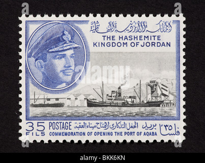 Briefmarke aus Jordanien Darstellung für die Eröffnung des Hafen von Aqaba Stockfoto