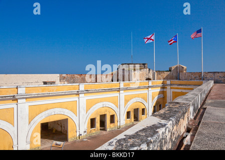 Architektur des Schlosses San Felipe del Morro in San Juan, Puerto Rico, West Indies. Stockfoto