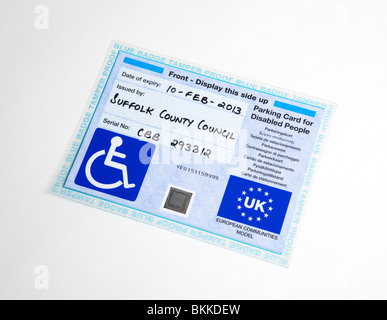 Behindertenparkplatz Abzeichen im Vereinigten Königreich verwendet Stockfoto