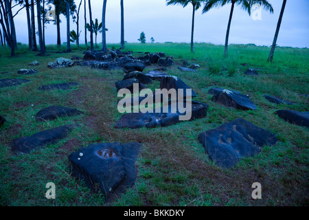 Kuhaniloko State Park auf Oahu, Hawaii ist die Website des Heiligen Geburt Steinen von hawaiianischen Häuptlinge und Könige verwendet. Stockfoto