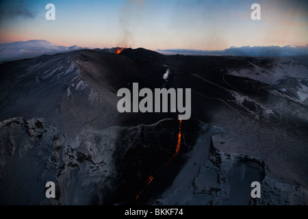 Island, 26. März 2010: Vulkanausbruch auf Fimmvörduháls, Südisland. Stockfoto