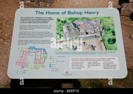 Hinweisschild am Wolvesey Castle, Winchester, Hampshire, England. Stockfoto