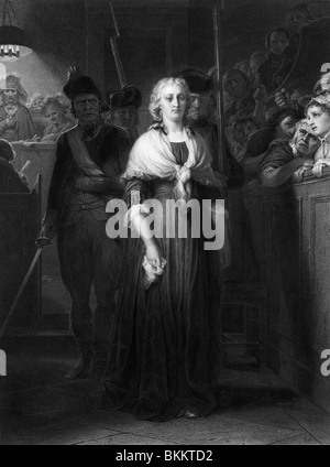 Jahrgang Gravur Druck der französischen Königin Marie Antoinette wird im Oktober 1793 von dem Revolutionstribunal zum Tode verurteilt. Stockfoto