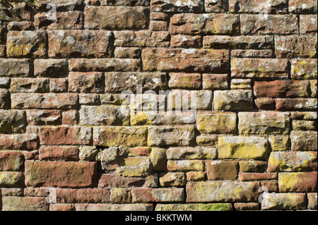 Textur oder Muster Schuss verwittert natürlich aus rotem Sandsteinmauer Stockfoto
