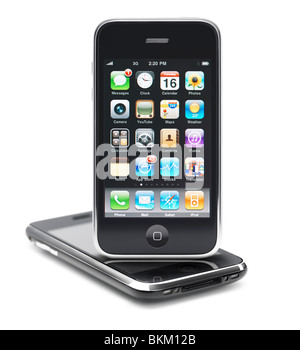 Apple iPhone 3Gs 3G Smartphone mit apps, die auf dem Bildschirm zu isoliert auf weißem Hintergrund angezeigt. Stockfoto