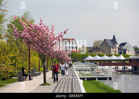 Die angelegten Promenade von Vichy für Fußgänger und Jogger (Frankreich). Esplanade Aménagée de Vichy Gießen Piétons et Joggeurs. Stockfoto