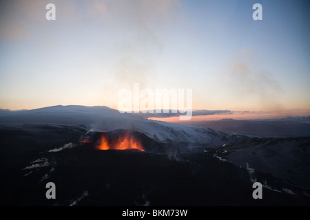 Island, 26. März 2010: Vulkanausbruch auf Fimmvörduháls, Südisland. Stockfoto