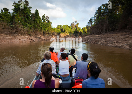 Onkel Tans Wildlife cruise an einem Nebenarm des Kinabatangan Fluss, Sabah, Borneo, Malaysia. Stockfoto