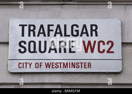 Trafalgar Square Straße Zeichen, London, England, UK Stockfoto