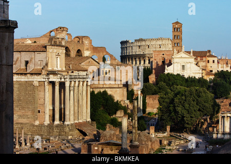 Ruinen des römischen Forums und Kolosseum. Rom, Italien Stockfoto