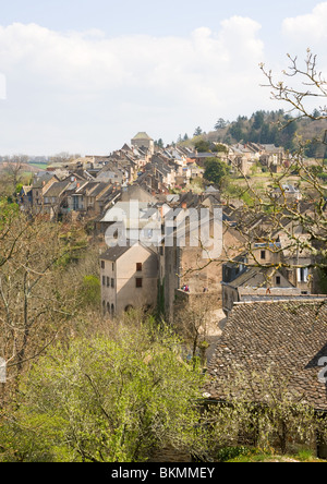 Das untere Dorf der Bastide Stadt von Najac mit alten Stein Gehäuse Aveyron Midi-Pyrenäen-Frankreich Stockfoto