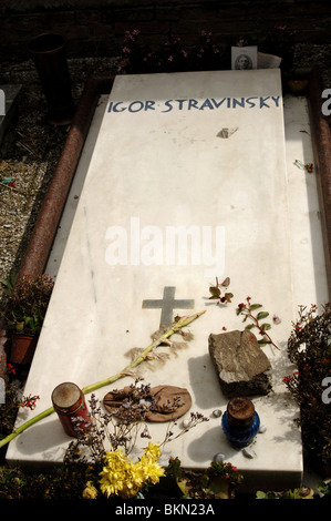 STRAWINSKY Igor Fiodorovich (1882-1971). Russischer Komponist. Sein Grab auf dem Friedhof San Michele Insel. Venedig. Italien. Stockfoto