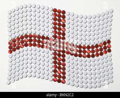 Flagge von Saint George gemacht von Flaschendeckeln Stockfoto