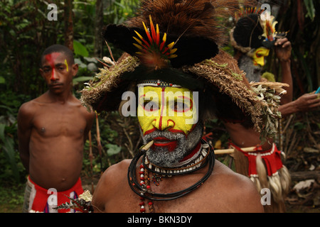 Mitglieder des Stammes Huli, fotografiert in der Nähe von Tari im Hochland von Papua-Neuguinea Stockfoto