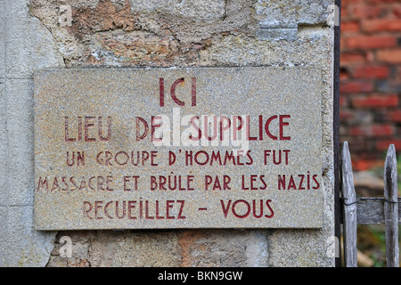 Oradour-Sur-Glane, wo am 10. Juni 1944 642 Einwohner von einem WW2 deutsche Waffen-SS-Unternehmen, Limousin, Frankreich massakriert wurden Stockfoto