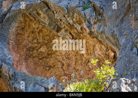 Pla de Petracos, Paleothic Kunst, Höhle Gemälde Comunidad Valenciana, Castell de Castells, Spanien horizontale 106184 Spain10 Stockfoto