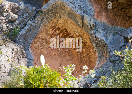 Pla de Petracos, Paleothic Kunst, Höhle Gemälde Comunidad Valenciana, Castell de Castells, Spanien horizontale 106186 Spain10 Stockfoto