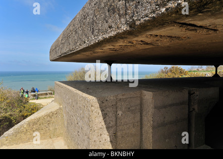 Weltkrieg zwei Palette-Befund Post der Batterie Longues, Teil der WW2-Atlantik-Wand bei Longues-Sur-Mer, Normandie, Frankreich Stockfoto
