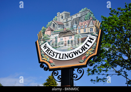 Dorf-Zeichen, Wrestlingworth, Bedfordshire, England, Vereinigtes Königreich Stockfoto