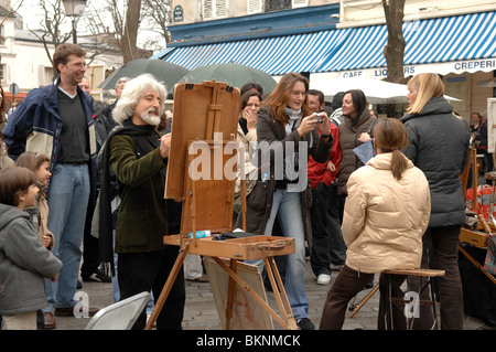 Porträt-Künstler bei der Arbeit in Montmartre Paris Stockfoto