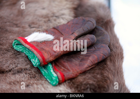 Die jährliche Sami Frühling Rentier Migration von Stubba nr Gällivare in Schweden durch ihrem angestammten Land in Lappland Stockfoto