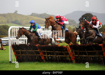 Pferderennen über Hürden bei Ludlow Race Course in Shropshire Uk Stockfoto