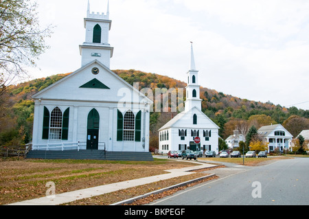 Union Halle, Congregational Church, Windham County Courthouse, Herbstfarben, Herbst Farbe, Newfane, Vermont, New England, USA Stockfoto