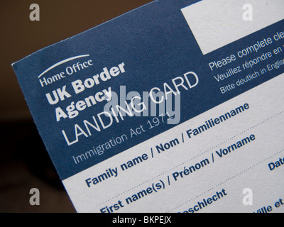 UK Border Agency Landing Card Stockfoto