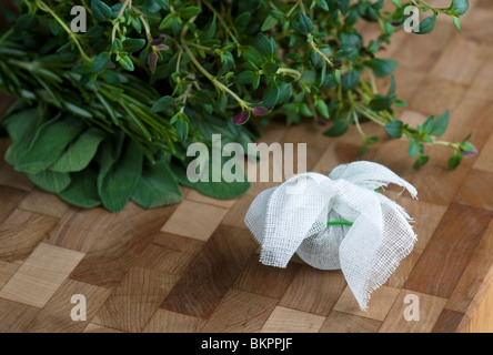 Bouquet Garni mit frischen Kräutern Stockfoto