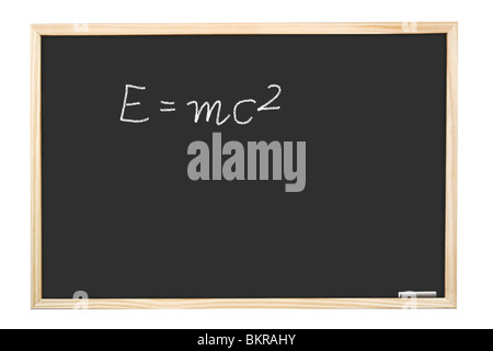 Berühmten Albert Einsteins Gleichung E = mc2 handschriftlich auf Tafel Stockfoto