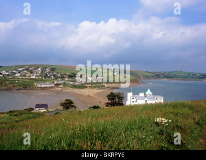 Burgh Island - Blick von oben das Hotel auf Burgh Island über Bigbury Bucht mit Blick auf die Südküste von Devon Stockfoto