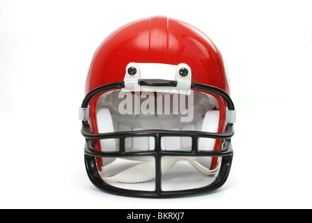 Rote Football Helm isoliert auf weißem Hintergrund. Stockfoto