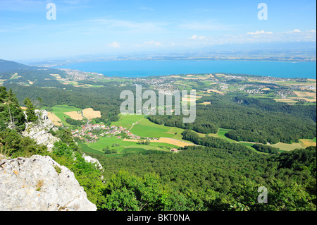 Neuenburger See von Rocher de Tablets, Kanton Neuenburg, Schweiz Stockfoto