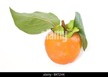 eine Reife Persimmon isoliert auf weißem Hintergrund Stockfoto