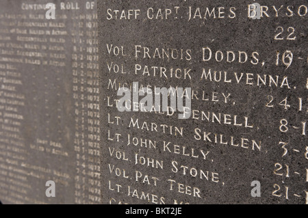 Offiziere und Freiwilligen der IRA auf die Rolle der Ehre im County Antrim republikanischen Grundstück in Milltown Friedhof, Nordirland Stockfoto