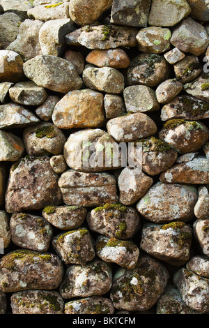 Nahaufnahme von einer Trockensteinmauer, auch bekannt als ein trockener Stein Deich, Drystane Deich, Trockenmauern Hecke oder Rock-Zaun Stockfoto