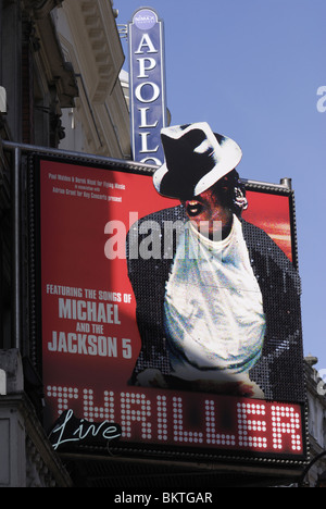 Thriller-Live Musik-Schild am Lyric Theatre, Shaftesbury Avenue, London, England, UK Stockfoto