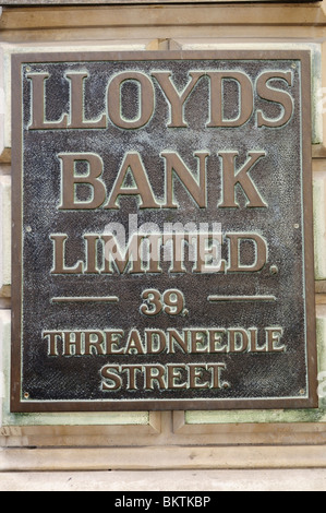 Lloyds Bank begrenzt 39 Threadneedle Straße Zeichen, London, England, UK Stockfoto