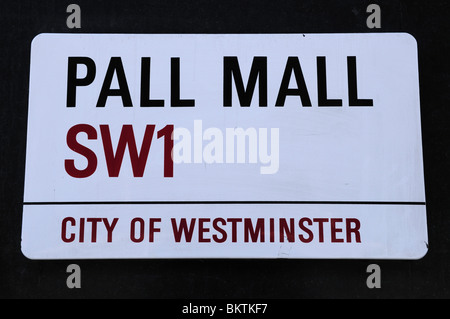 Pall Mall-Straße Zeichen, Westminster, London, England, Vereinigtes Königreich Stockfoto