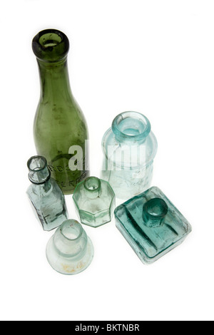 alte grüne Flaschen Stockfoto