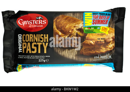 227 Gramm Packung des Ginsters original Cornish Pasty Stockfoto