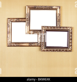 Drei alte Bilderrahmen auf Gold Muster, Design-Element Stockfoto