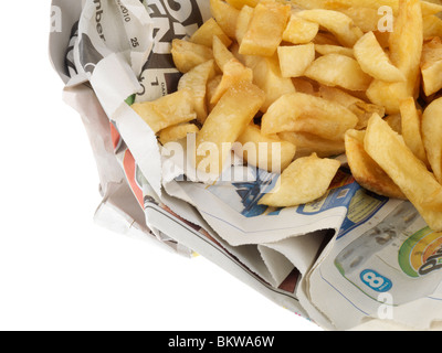 Zerschlagene Wurst und Pommes frites Stockfoto