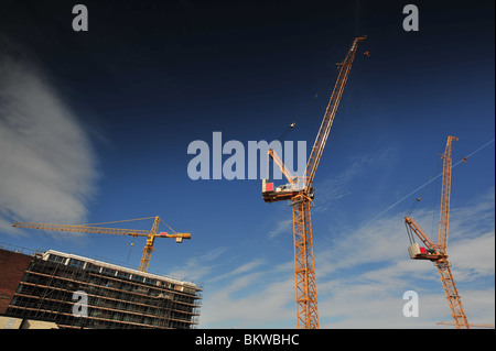 Bau-Krane auf der Baustelle. Stockfoto