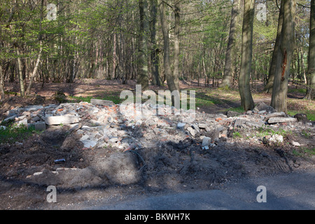 Fliege-bestückte Bauherren Schutt deponiert illegal im Wald in der Nähe von Hyde Heath, Buckinghamshire Stockfoto