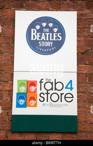 Die Beatles story Zeichen außerhalb des Fab 4 Store in The Albert Dock, Liverpool UK Stockfoto