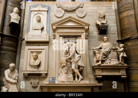 Conmemorativos Denkmal Denkmäler "Poets Corner" südlichen Querschiff. La Westminster Abbey Iglesia: England UK: En el Reino Unido. Stockfoto