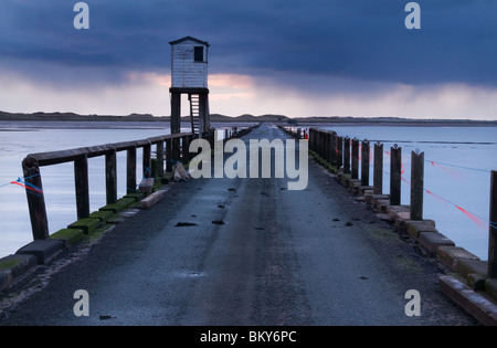 Schutzhütte auf Lindisfarne Causeway Stockfoto