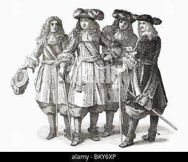 Louis XIV und Offiziere seines Stabes.  Ludwig XIV., 1638 bis 1715, König von Frankreich und Navarra. Stockfoto