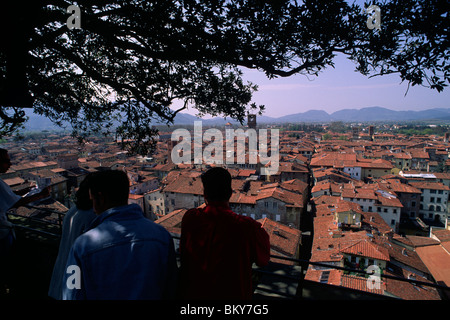 Die Stadt von Guinigis Turm aus gesehen, Lucca, Toskana, Italien Stockfoto